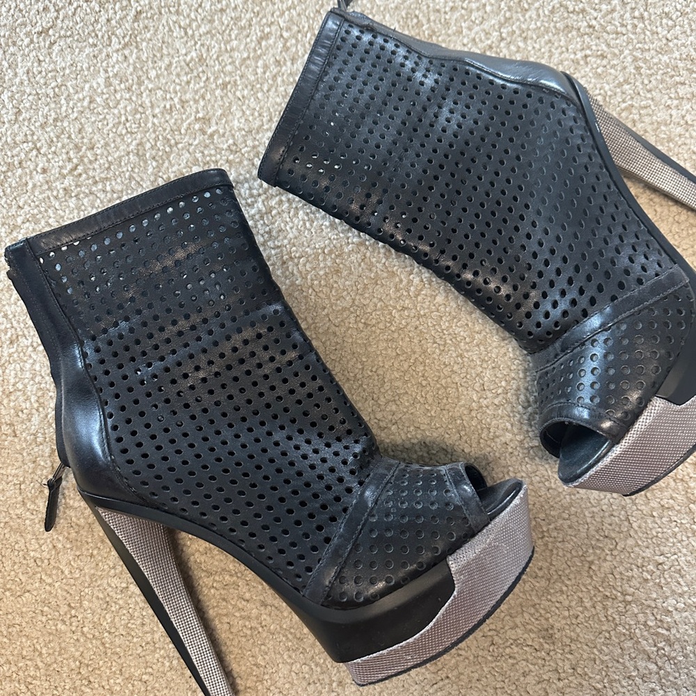 B Brian Atwood Perforated Leather Ankle Boots
